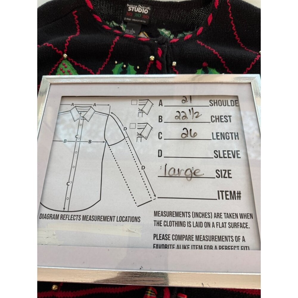 Vintage Designers Originals Studio Ho Ho Ho Large Christmas Cardigan Sweater - Picture 5 of 5
